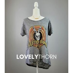 LAUREN MOSHI // dj frankie ghetto tunes burn-out grey neck scoop asymmetric top